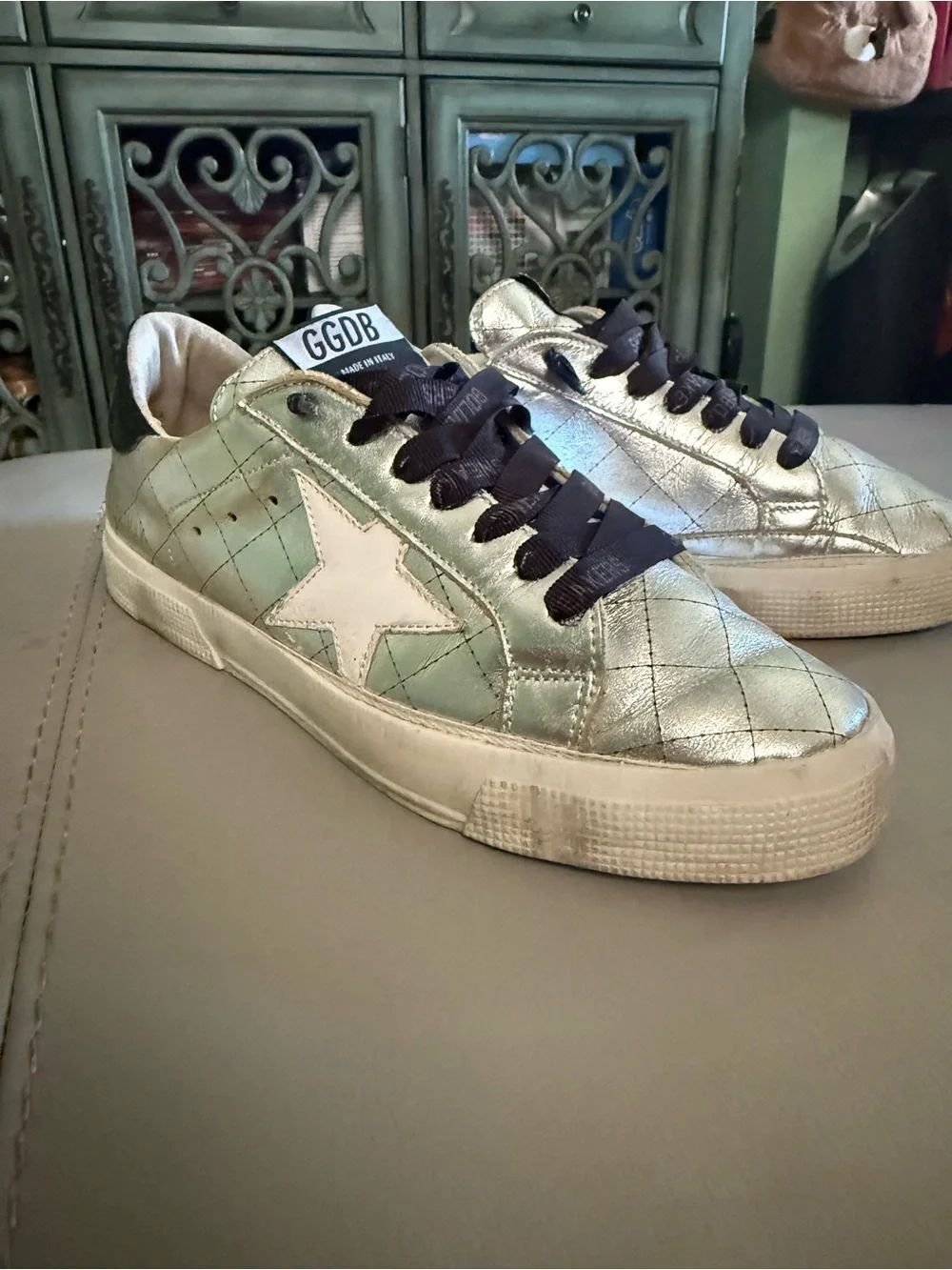 Golden Goose Iridescent Quilted Low-Top Sneakers with Black Accents